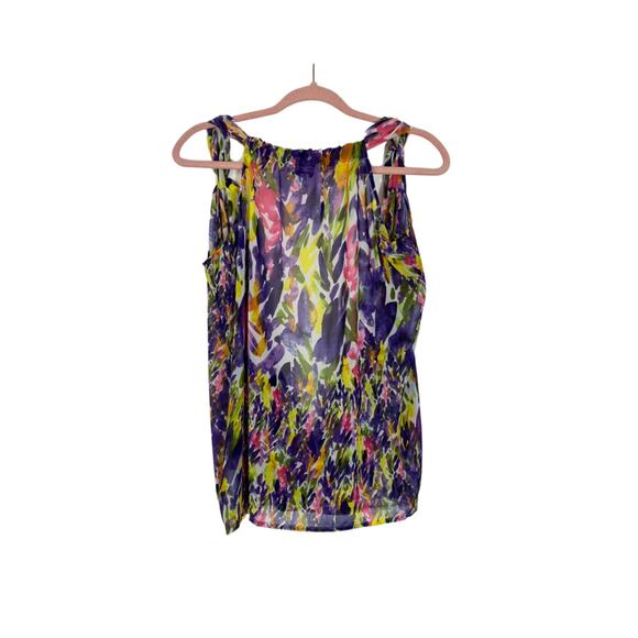 Cabi Purple Pink Yellow Abstract Sleeveless Semi Sheer Wrap Tank Blouse Size XS - Picture 4 of 8